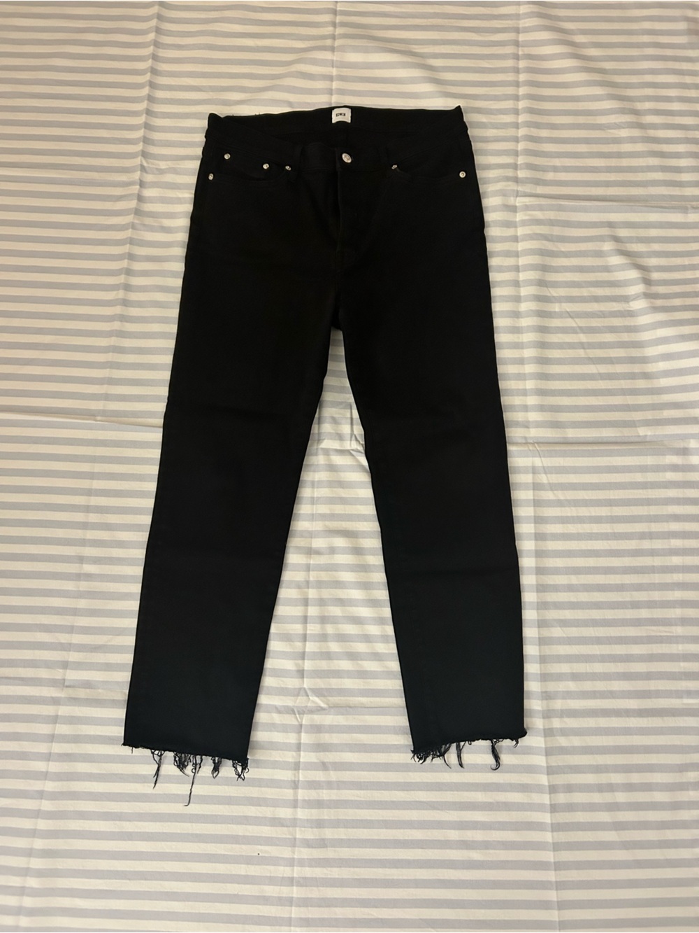 Edwin Black Cropped Straight Jeans with Raw Hem